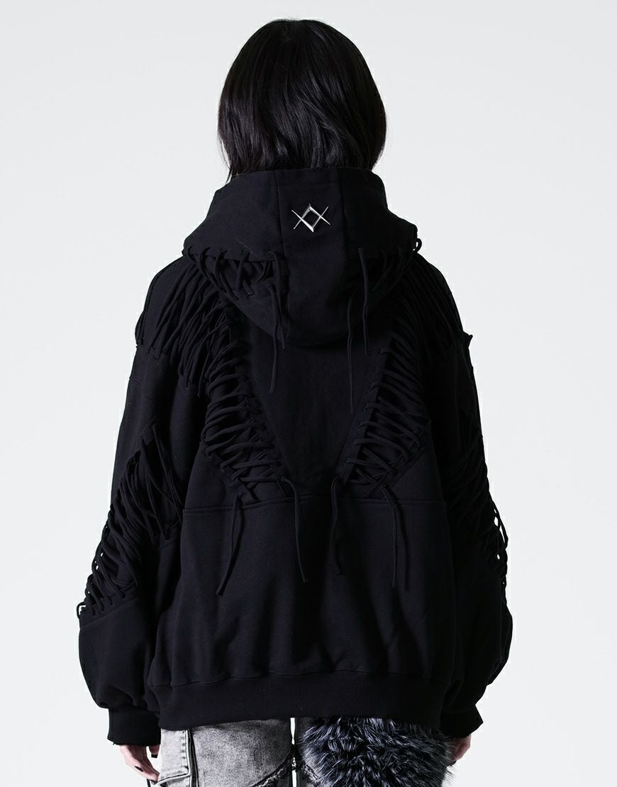 REFLEM【レフレム】レースアップグランジジップパーカー　ブラック REFLEM【レフレム】レースアップグランジジップパーカー/全2色