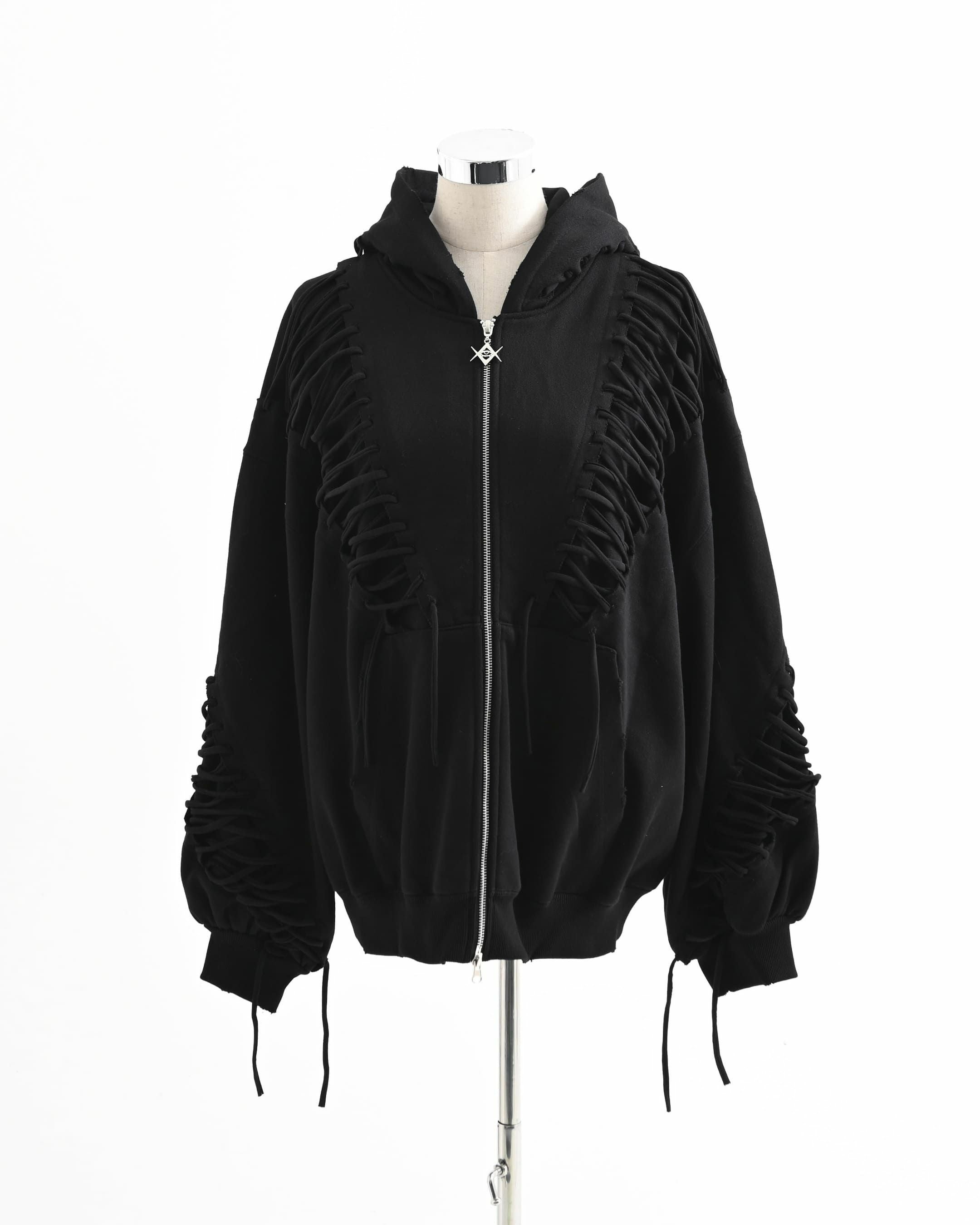 REFLEM【レフレム】レースアップグランジジップパーカー　ブラック REFLEM【レフレム】レースアップグランジジップパーカー/全2色