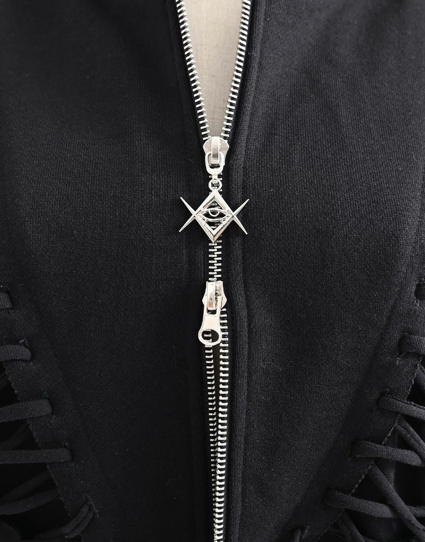 REFLEM【レフレム】レースアップグランジジップパーカー　ブラック REFLEM/レフレム』レースアップグランジZIPパーカー/ジップパーカー