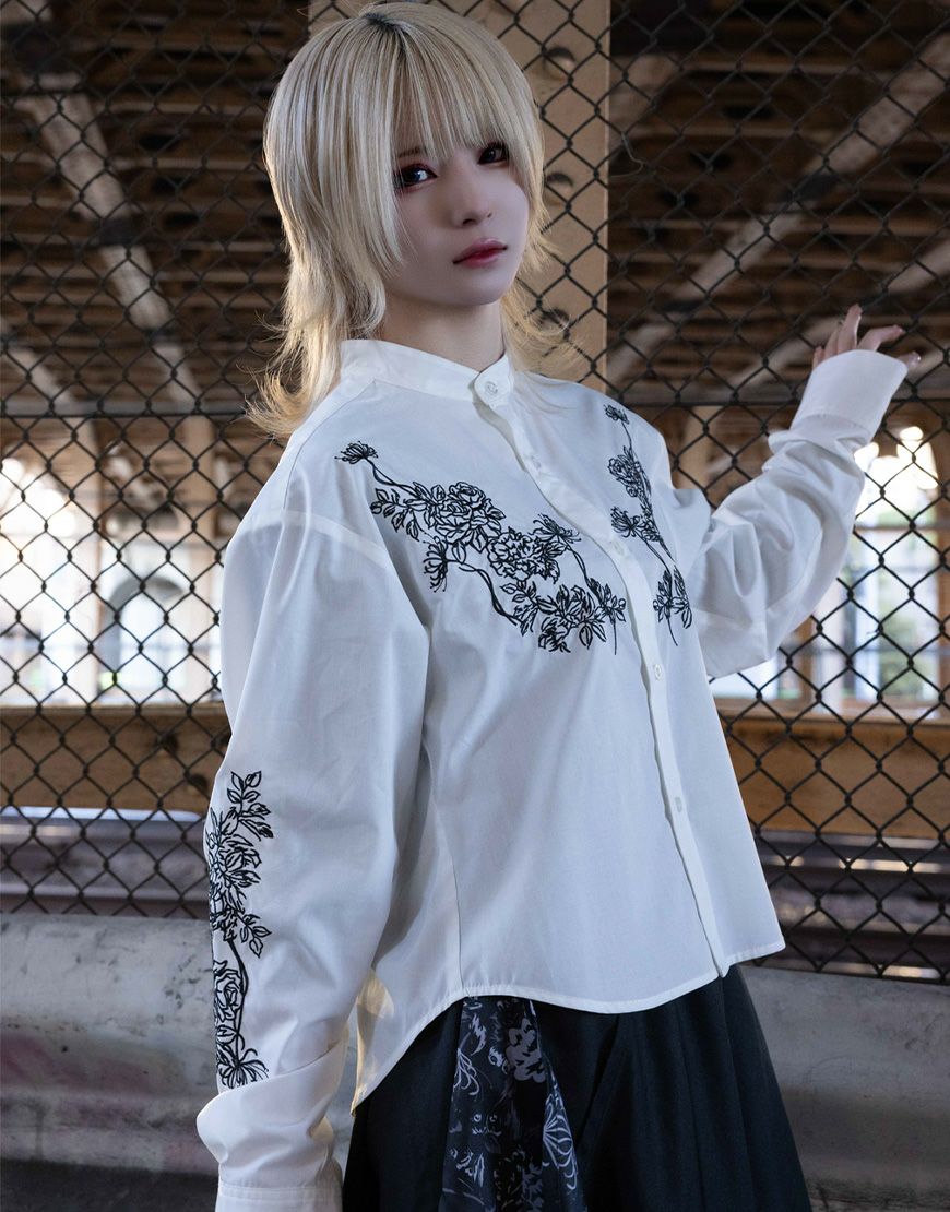 A様ブラック2シャツ AdaNous【アダナス】mixed-material shirt/全1色