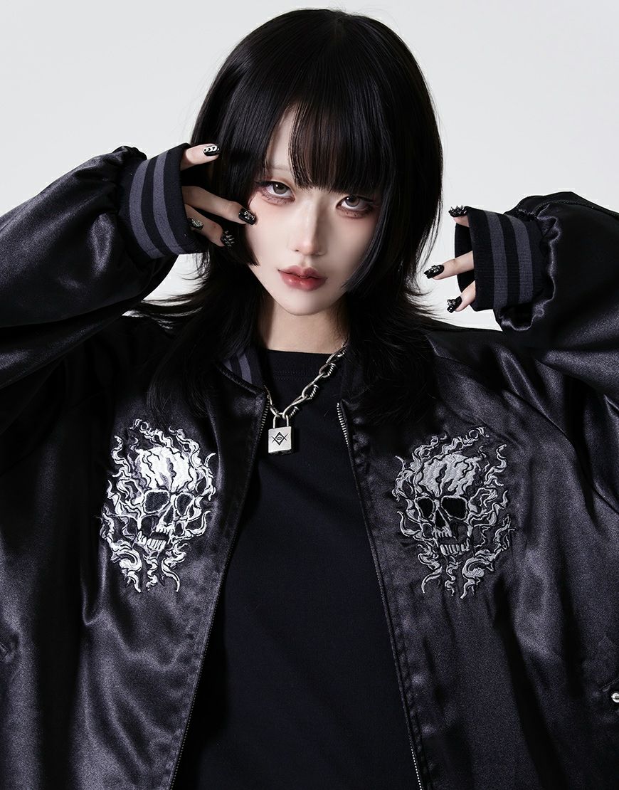 REFLEM【レフレム】スカル刺繍闇艶スカジャン/全2色