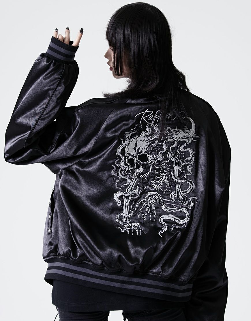 REFLEM【レフレム】スカル刺繍闇艶スカジャン/全2色