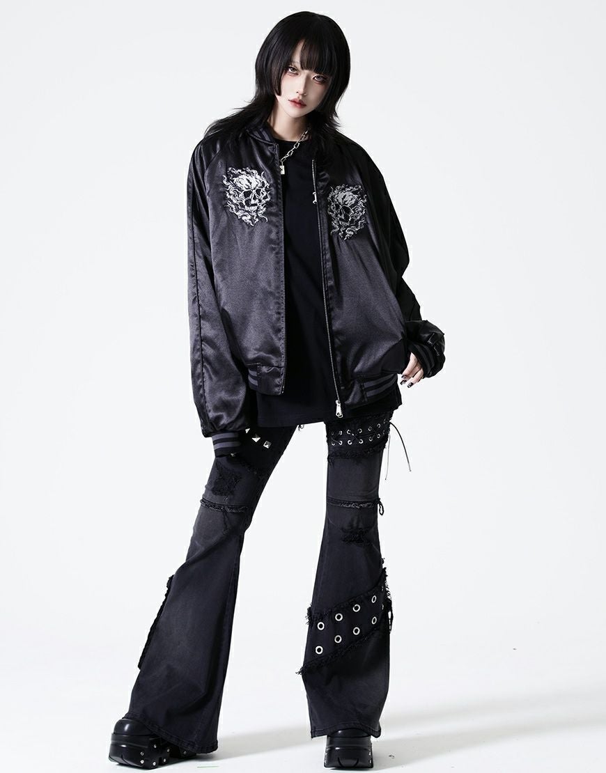 REFLEM【レフレム】スカル刺繍闇艶スカジャン/全2色