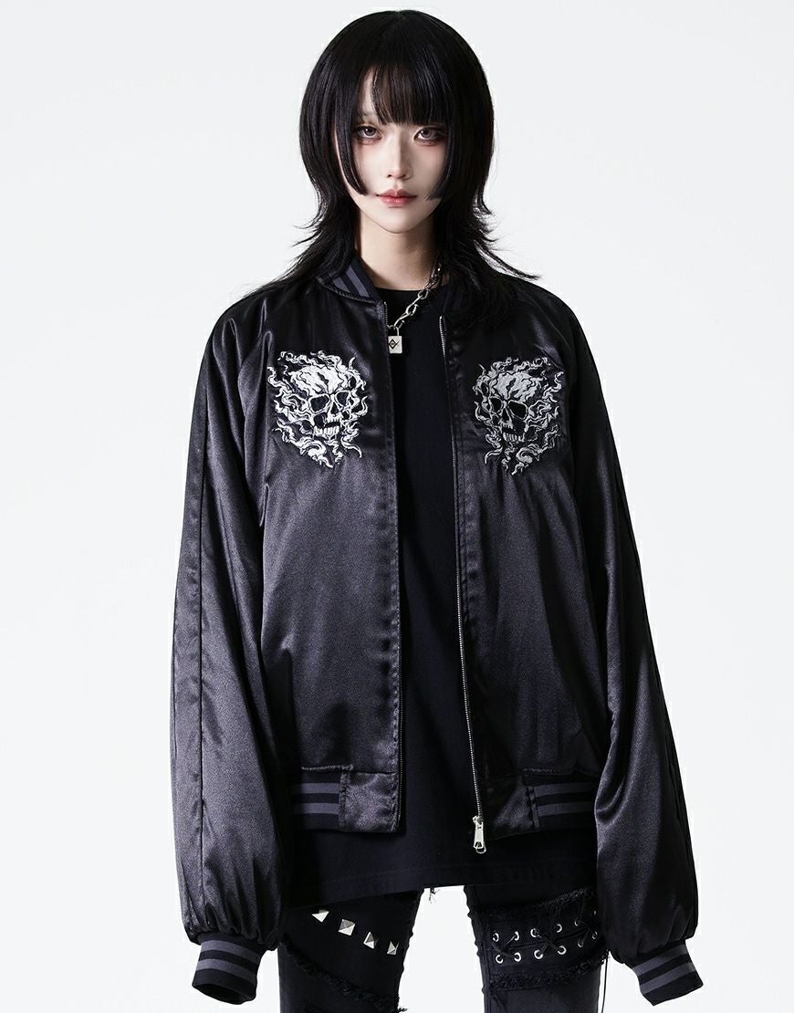 REFLEM【レフレム】スカル刺繍闇艶スカジャン/全2色