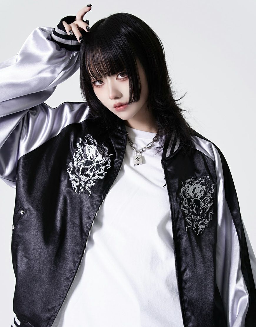 REFLEM【レフレム】スカル刺繍闇艶スカジャン/全2色