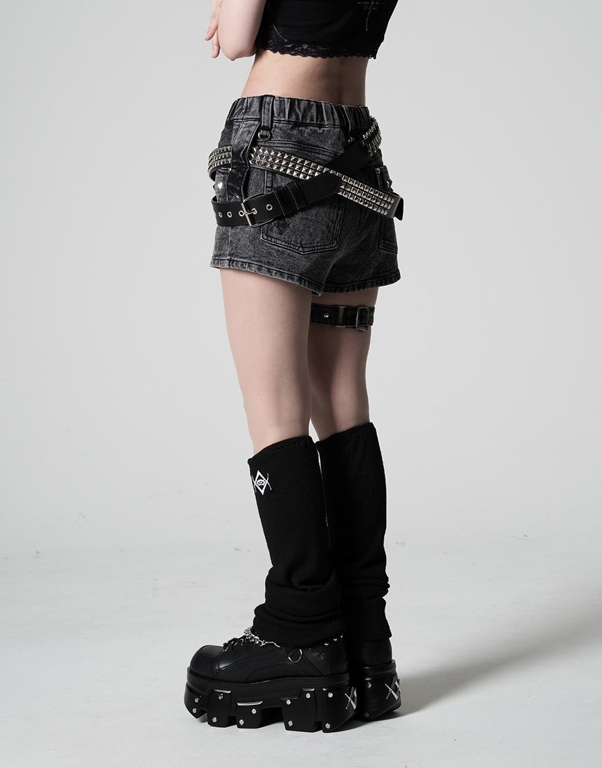 REFLEM【レフレム】ダブルベルトスタッズデニムショーツ/全2色 REFLEM【レフレム】ダブルベルトスタッズデニムショーツ/全2色