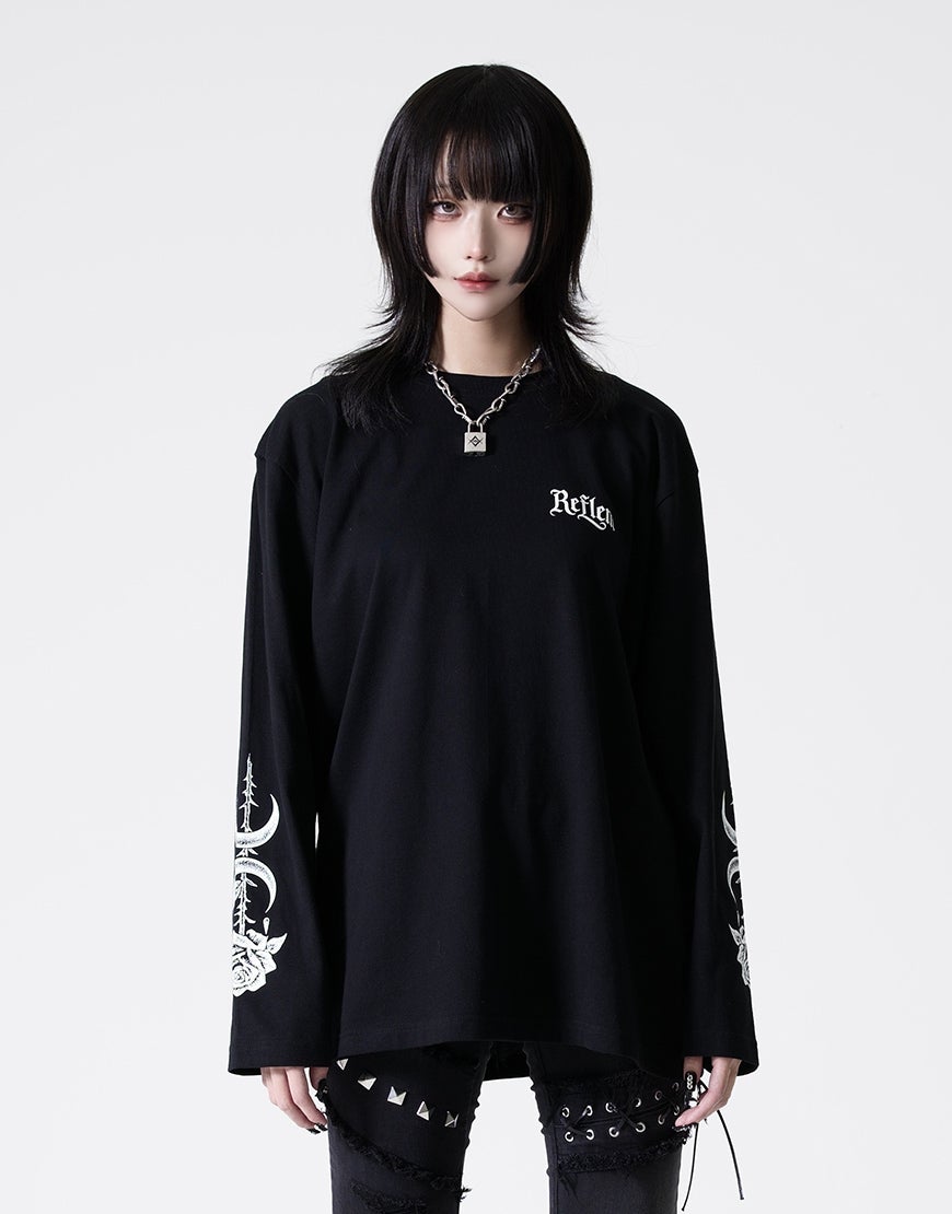 REFLEM【レフレム】バラと魔導書デザインプリントロングTシャツ/全2色