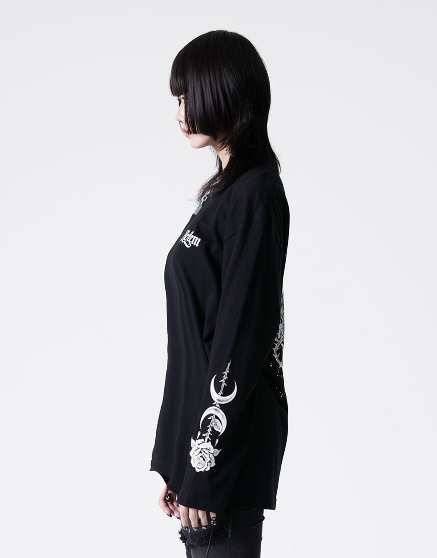 REFLEM【レフレム】バラと魔導書デザインプリントロングTシャツ/全2色