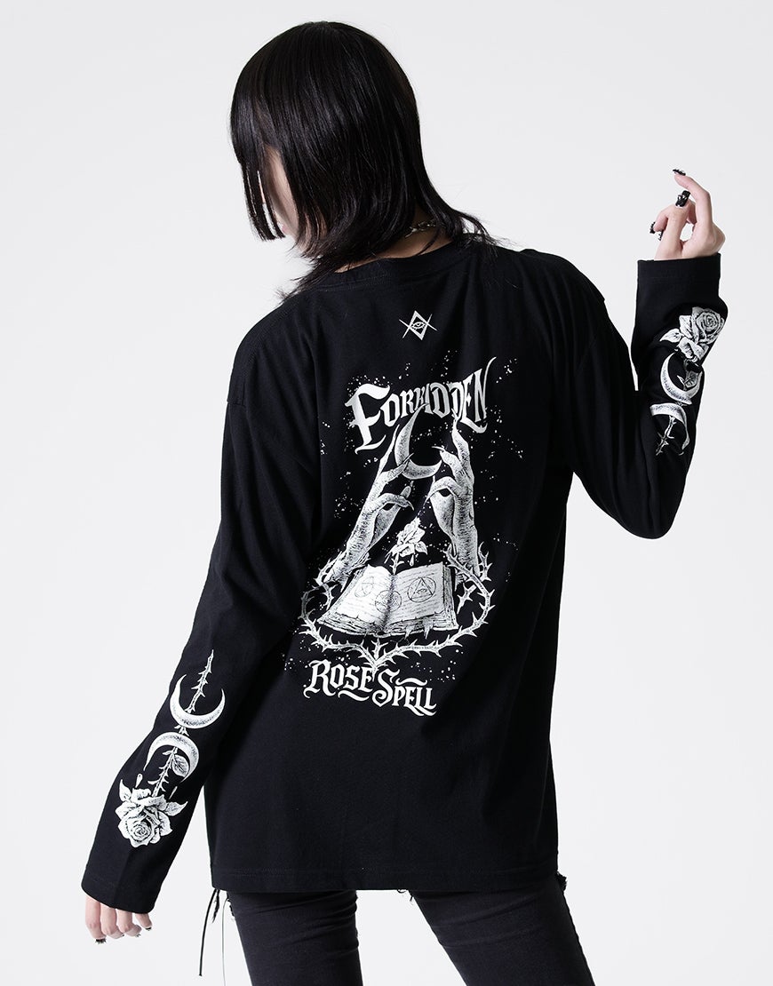 REFLEM【レフレム】バラと魔導書デザインプリントロングTシャツ/全2色