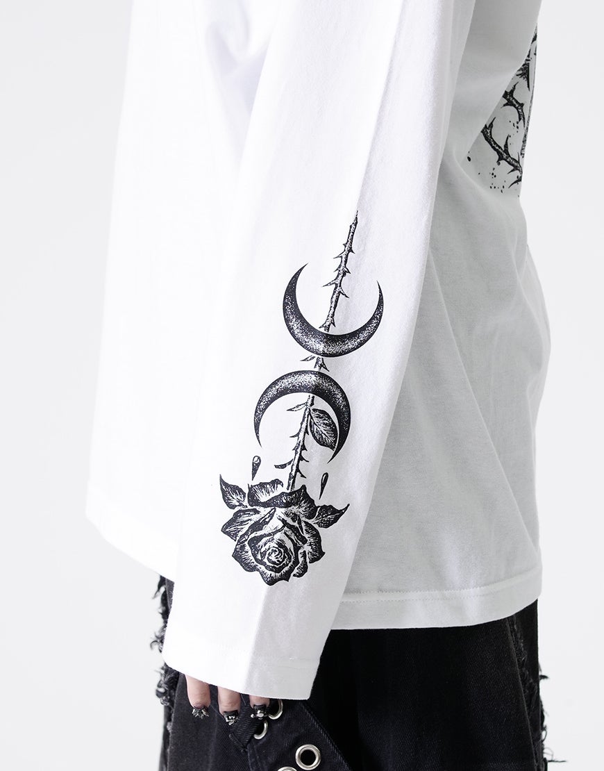 REFLEM【レフレム】バラと魔導書デザインプリントロングTシャツ/全2色