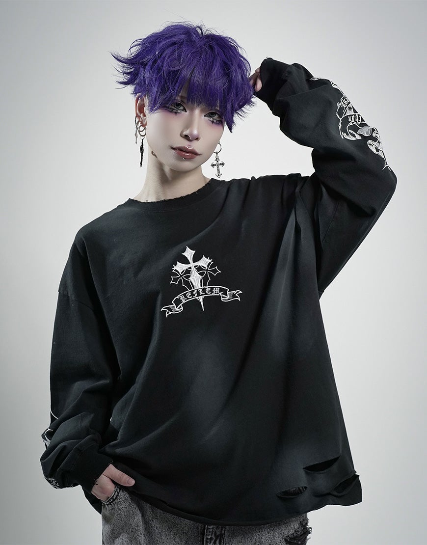 REFLEM【レフレム】クロス刺繍長袖Tシャツ/全4色