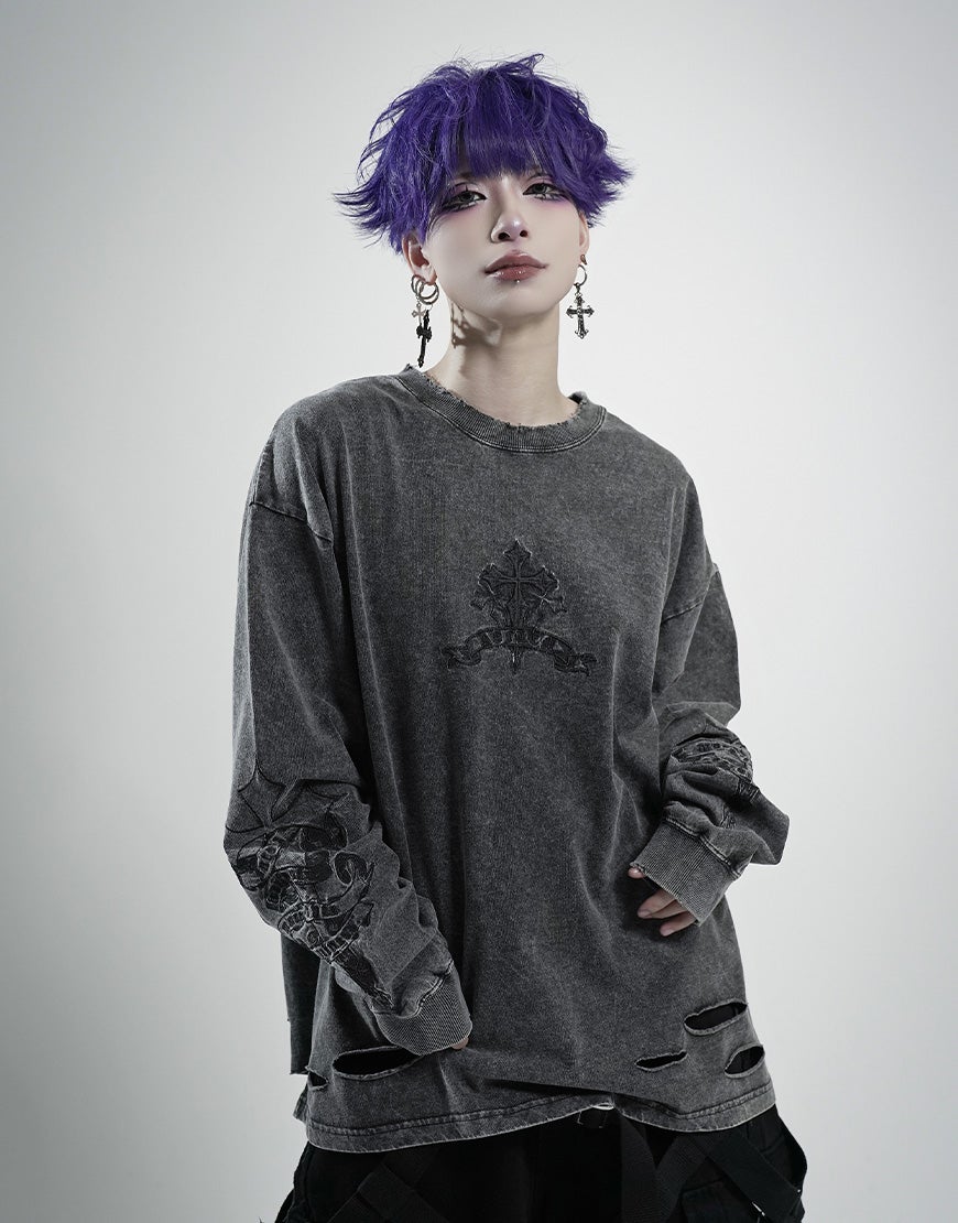 REFLEM【レフレム】クロス刺繍長袖Tシャツ/全4色