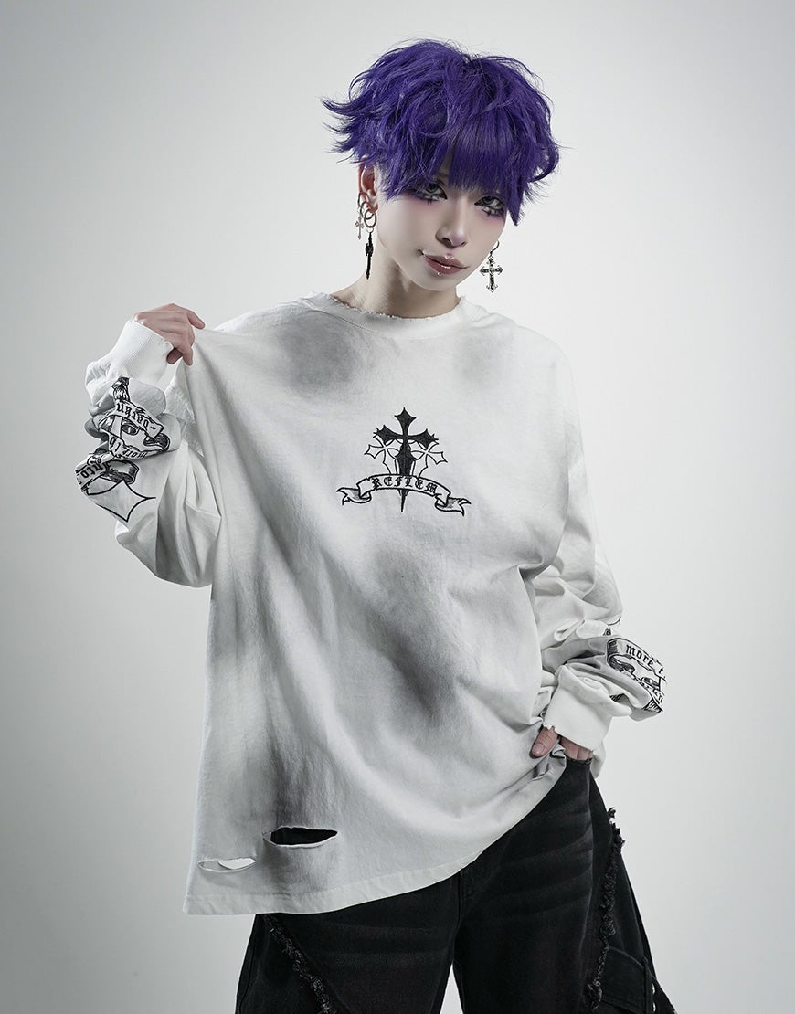 REFLEM【レフレム】クロス刺繍長袖Tシャツ/全4色