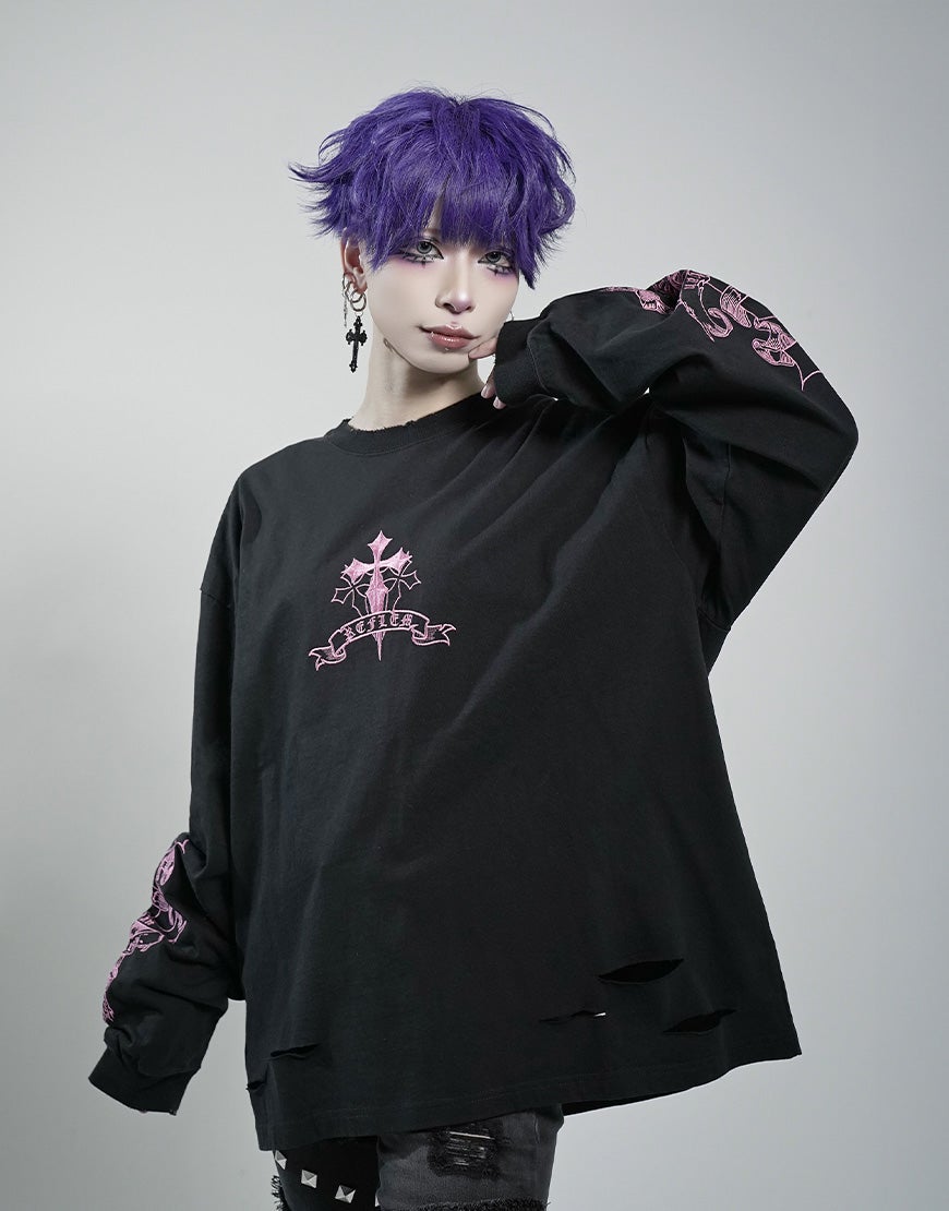 REFLEM【レフレム】クロス刺繍長袖Tシャツ/全4色