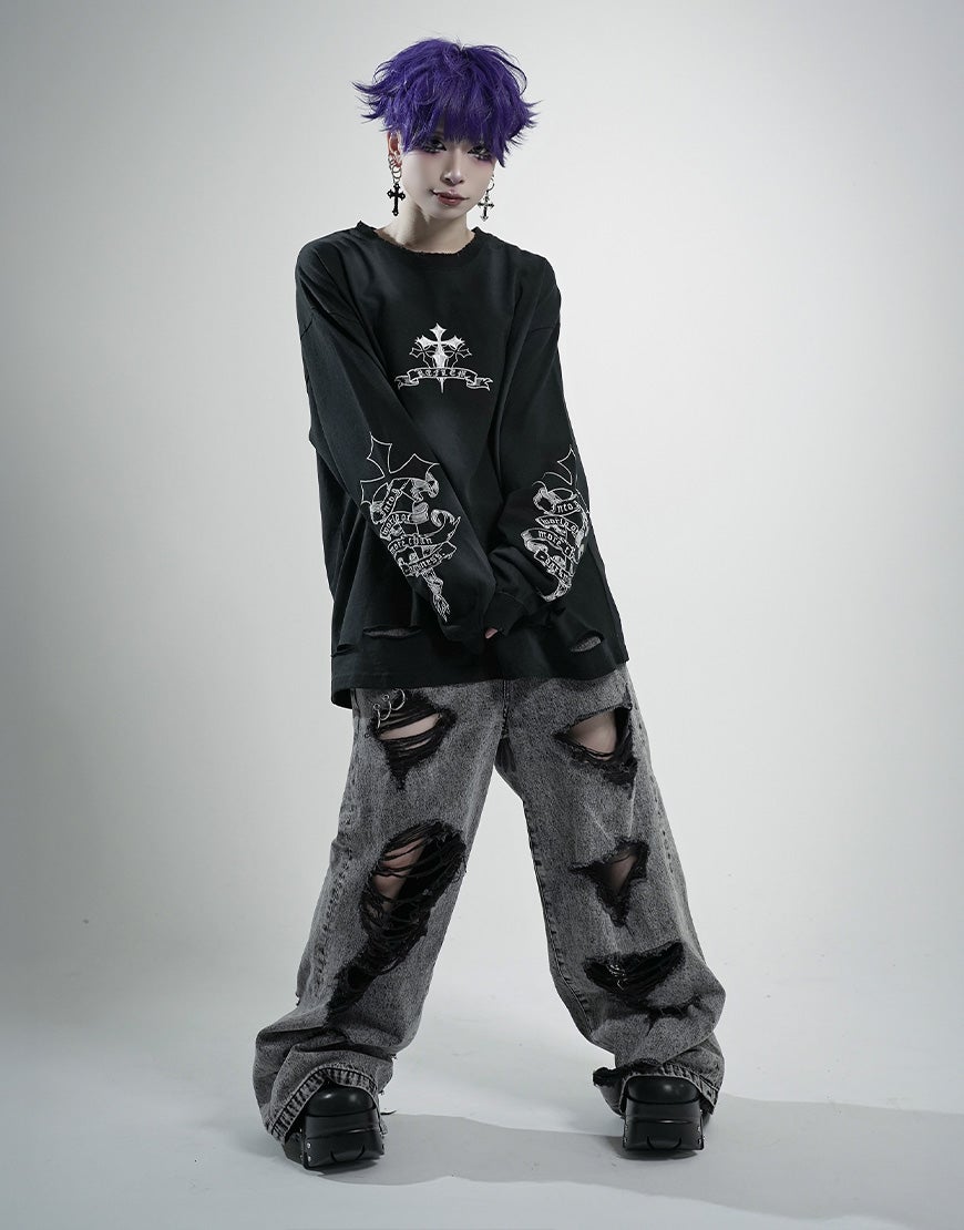 REFLEM【レフレム】クロス刺繍長袖Tシャツ/全4色