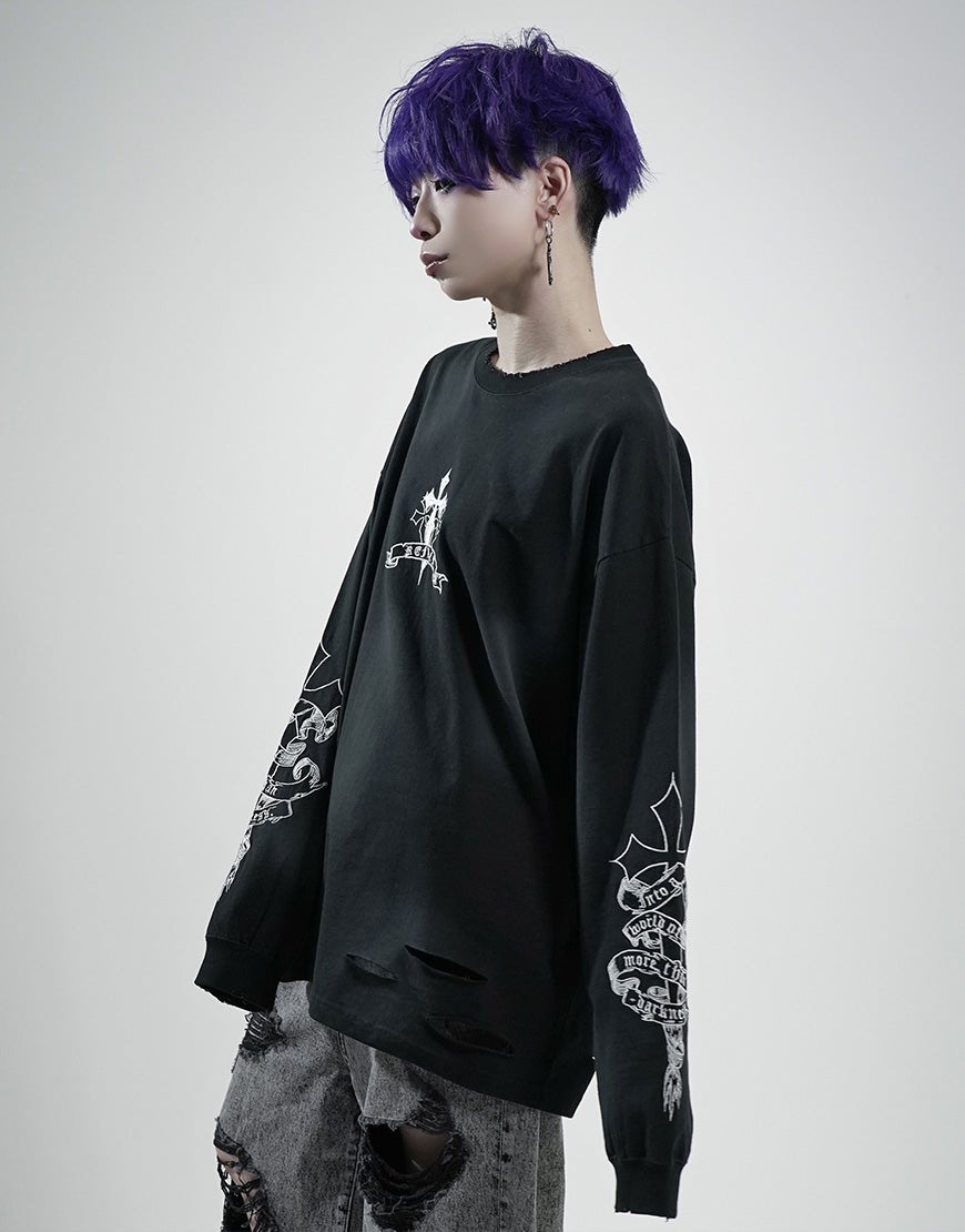 REFLEM【レフレム】クロス刺繍長袖Tシャツ/全4色