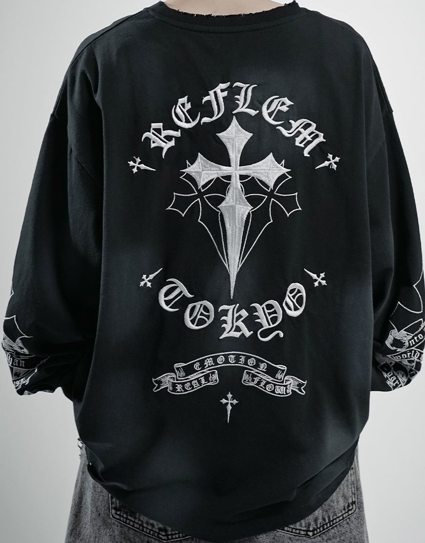 REFLEM【レフレム】クロス刺繍長袖Tシャツ/全4色