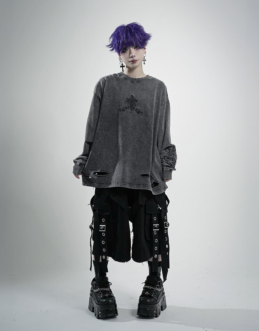 REFLEM【レフレム】クロス刺繍長袖Tシャツ/全4色