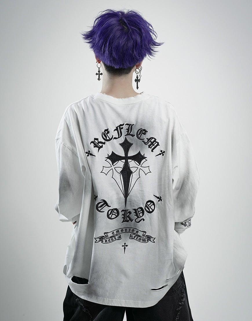 REFLEM【レフレム】クロス刺繍長袖Tシャツ/全4色