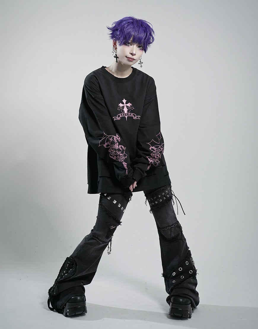 REFLEM【レフレム】クロス刺繍長袖Tシャツ/全4色