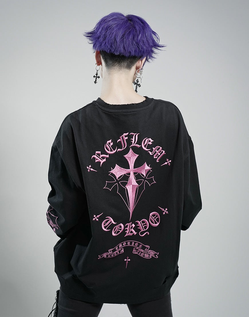 レフレム ロンT REFLEM【レフレム】クロス刺繍長袖Tシャツ/全4色