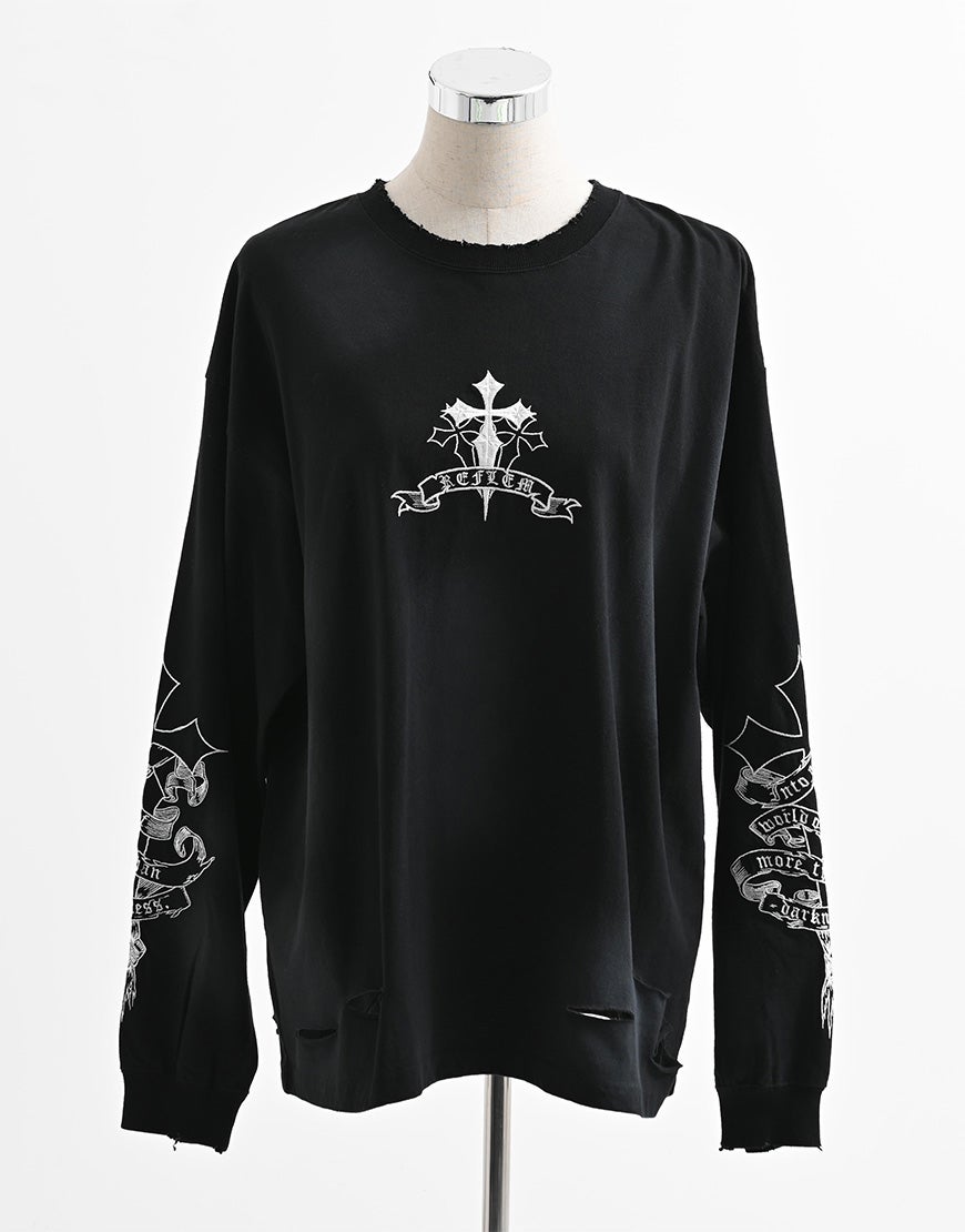 REFLEM【レフレム】クロス刺繍長袖Tシャツ/全4色