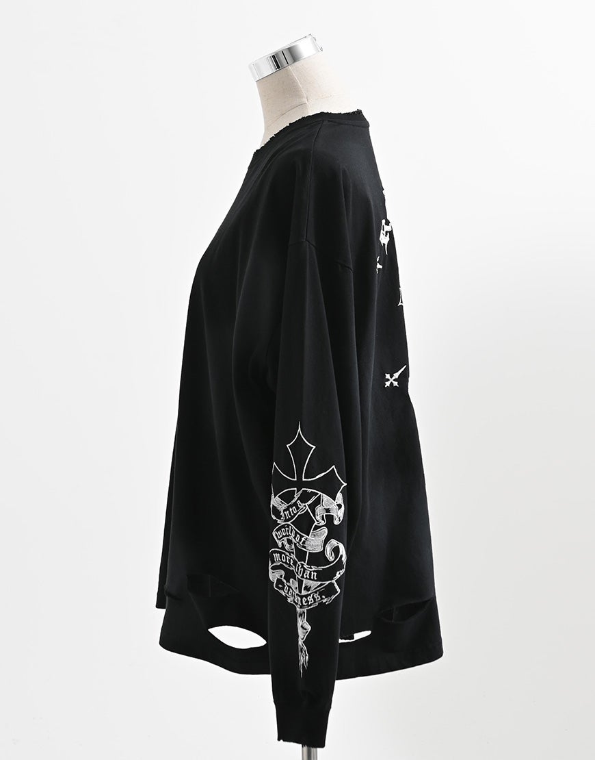 REFLEM【レフレム】クロス刺繍長袖Tシャツ/全4色