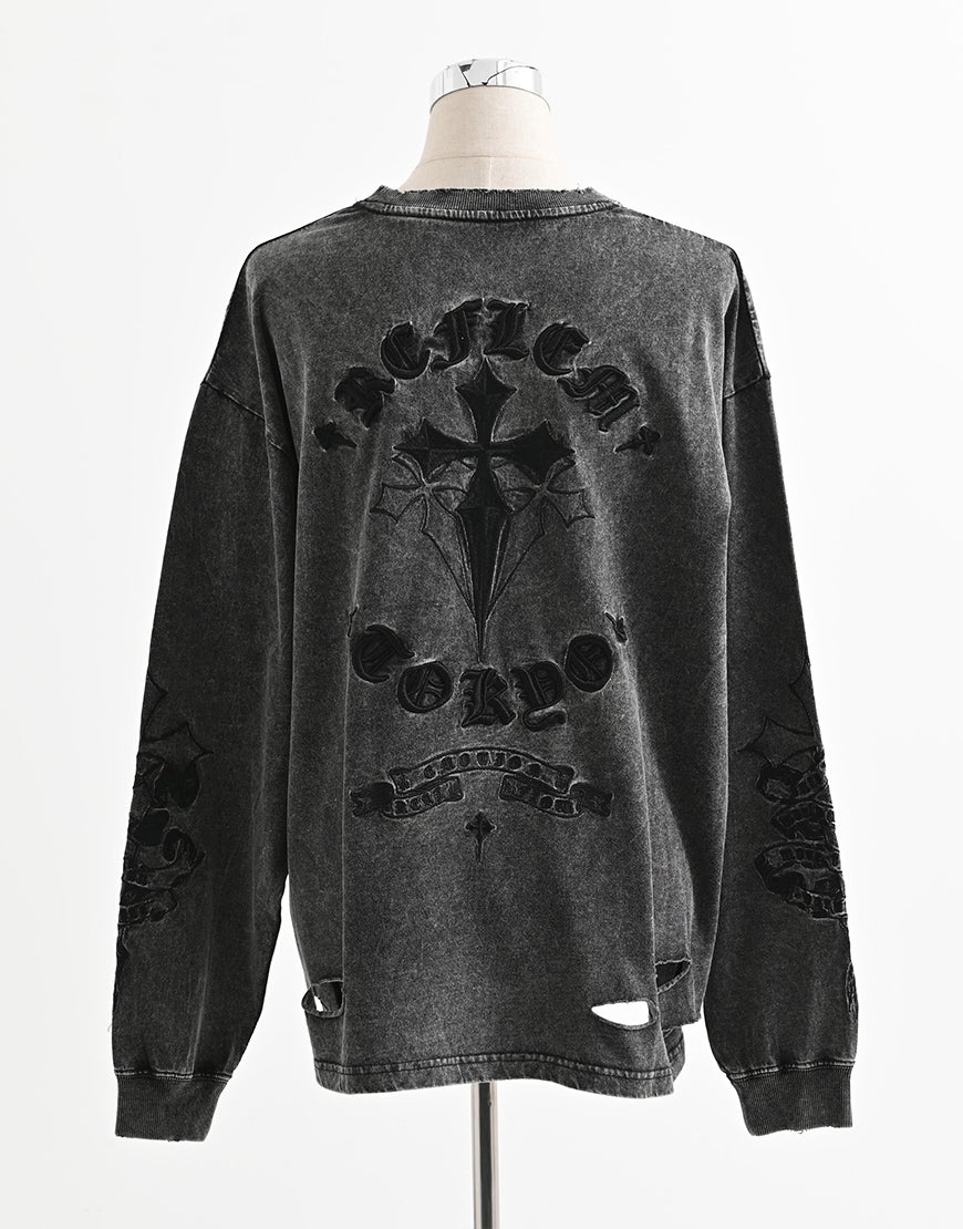 REFLEM【レフレム】クロス刺繍長袖Tシャツ/全4色