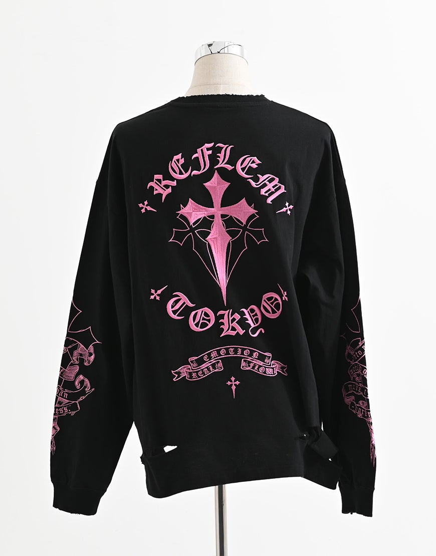 REFLEM【レフレム】クロス刺繍長袖Tシャツ/全4色