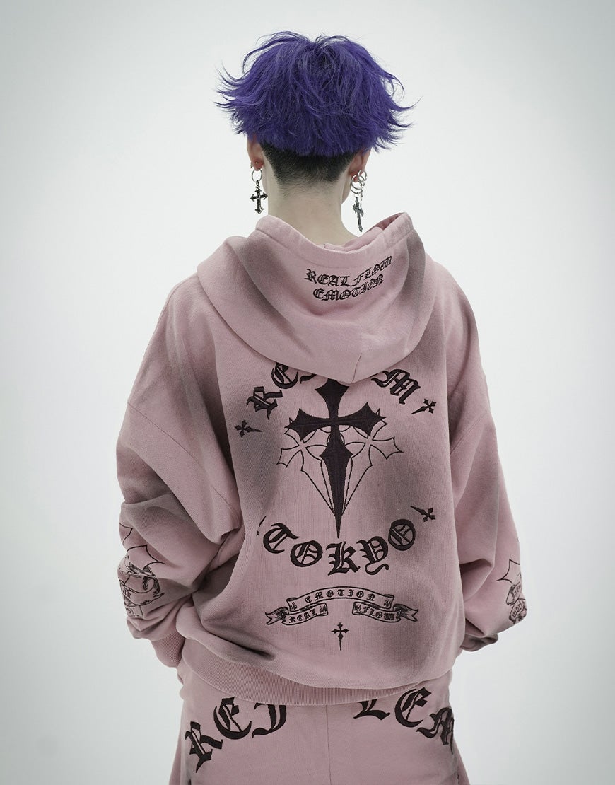 REFLEM【レフレム】クロス刺繍ジップアップパーカー グレー REFLEM【レフレム】クロス刺繍ジップアップパーカー/全3色