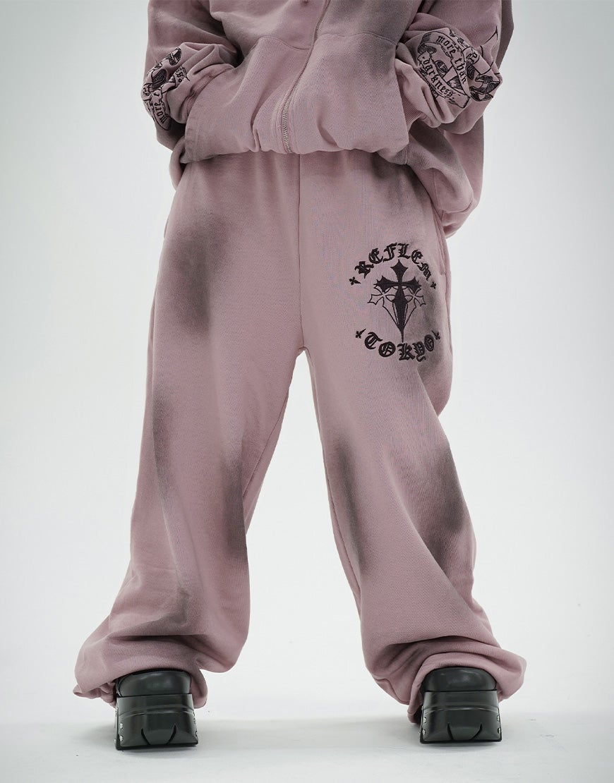 REFLEM【レフレム】クロス刺繍スウェットワイドパンツ/全3色