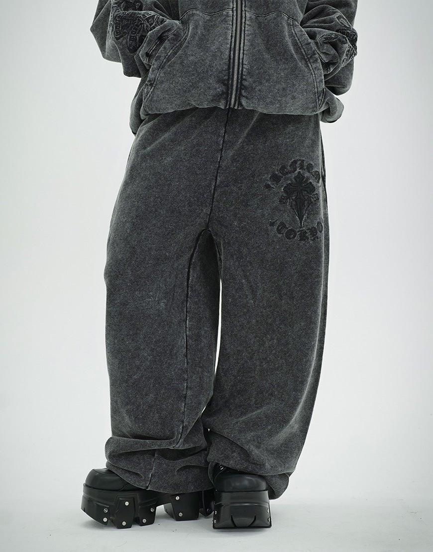 REFLEM【レフレム】クロス刺繍スウェットワイドパンツ/全3色