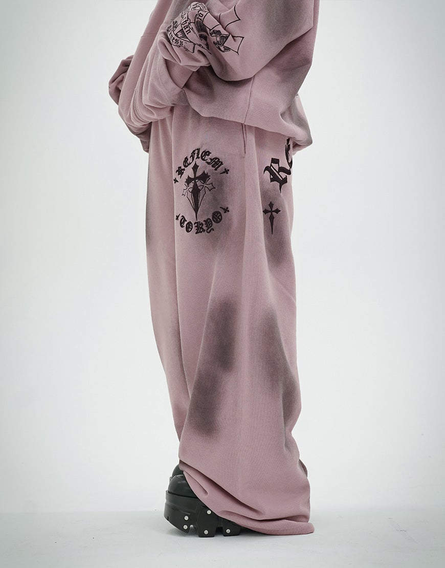 REFLEM【レフレム】クロス刺繍スウェットワイドパンツ/全3色