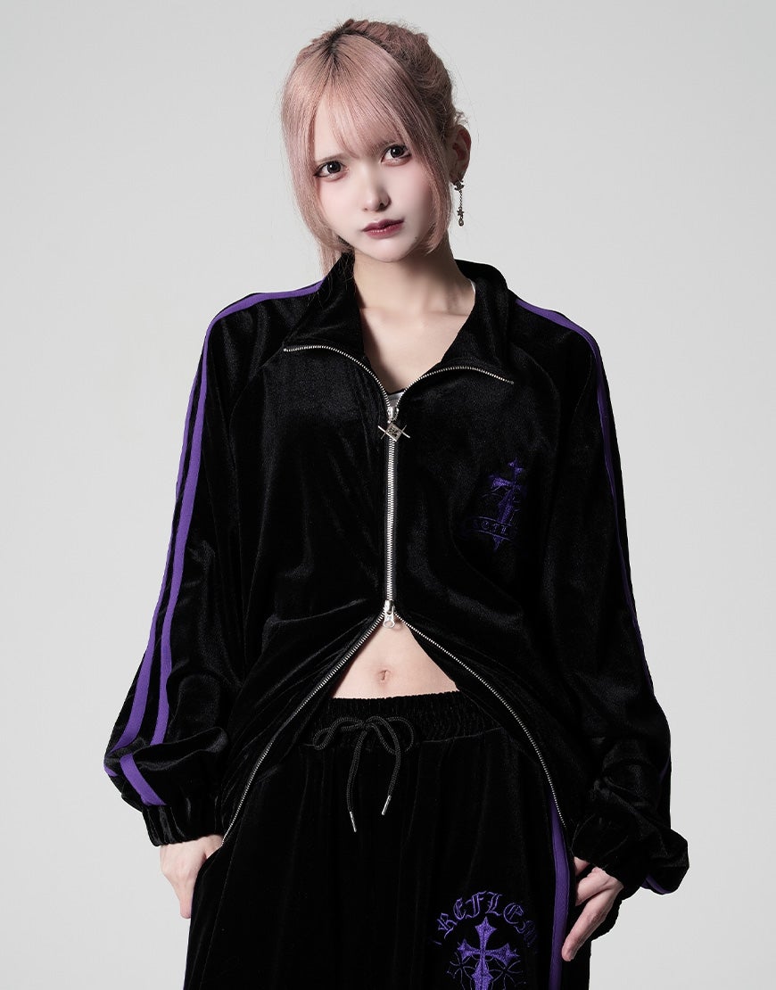 REFLEM【レフレム】クロス刺繍ベロアトラックジャケット/全3色