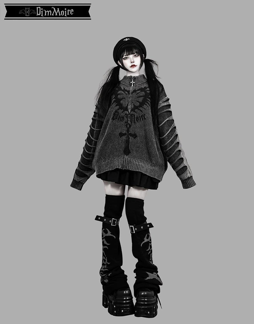 DimMoire Exposed Spineニットブルゾン チャコール DimMoire【ディムモアール】Exposed Spineニットブルゾン/Chacoal