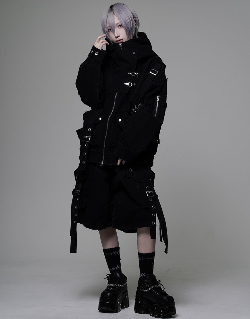 REFLEM【レフレム】デニムハイネックジップアップパーカー　BLACK REFLEM【レフレム】デニムハイネックジップアップパーカー/全2色