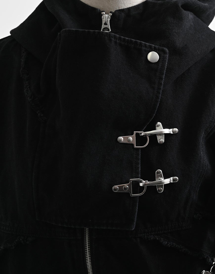 REFLEM【レフレム】デニムハイネックジップアップパーカー　BLACK REFLEM【レフレム】デニムハイネックジップアップパーカー/全2色