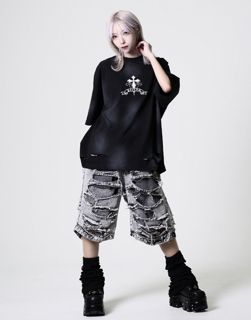 REFLEM【レフレム】スタッズ付きダメージハーフパンツ/全2色 REFLEM【レフレム】スタッズ付きダメージハーフパンツ/全2色