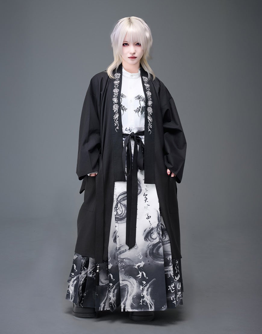 詩仙堂 着物調　ロングカーディガン 黒・白 AdaNous【アダナス】飛龍在天 刺繍カーディガン/全2色