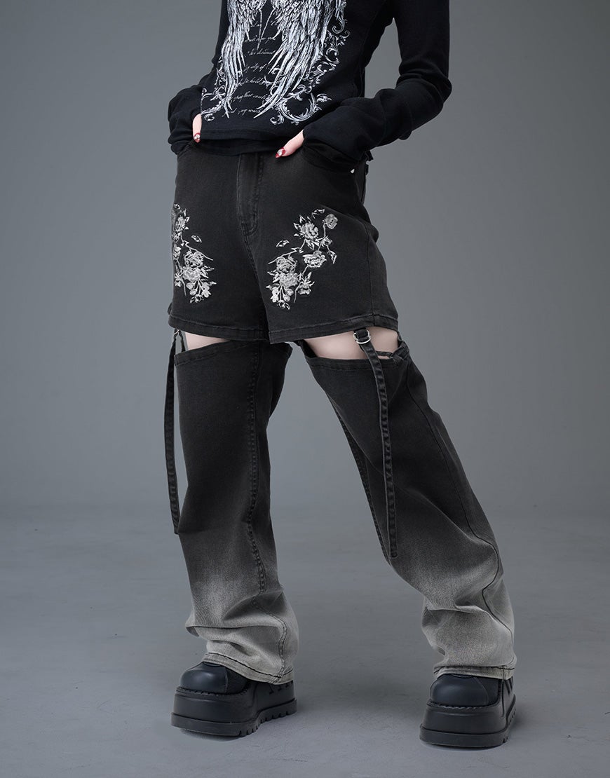 gamchu 危険準度ドッキングスピアワイドデニムパンツ Gamchu【ガムチュ】危険準度ドッキングスピアワイドデニムパンツ/全2色