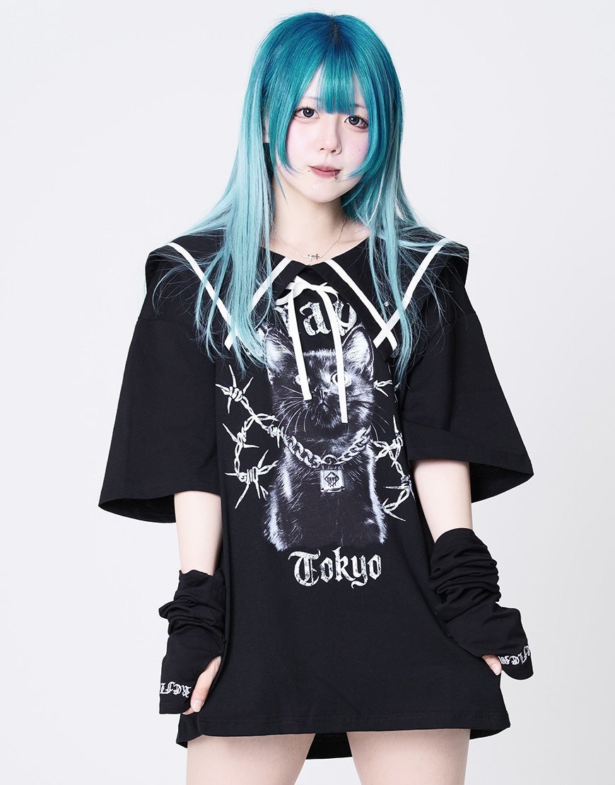 TRAVAS TOKYO - TRAVAS TOKYO スイーツTシャツ TRAVAS TOKYO【トラバストーキョー】セーラーカラー猫プリントTシャツ