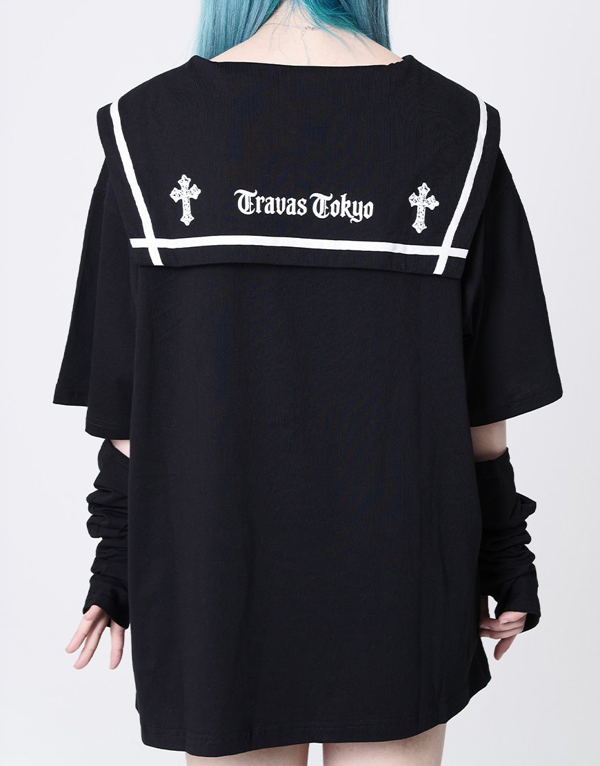 TRAVAS TOKYO【トラバストーキョー】セーラーカラー猫プリントTシャツ