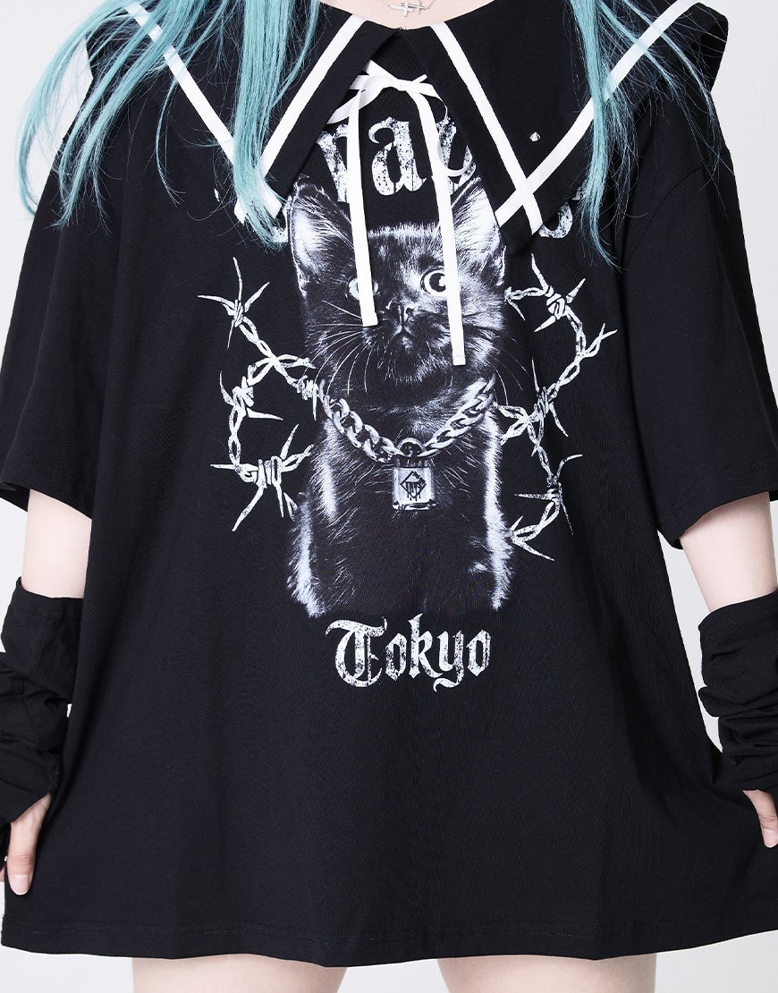 TRAVAS TOKYO【トラバストーキョー】セーラーカラー猫プリントTシャツ