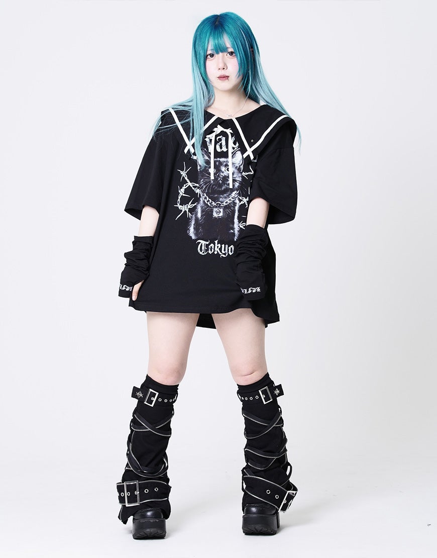 TRAVAS TOKYO【トラバストーキョー】セーラーカラー猫プリントTシャツ
