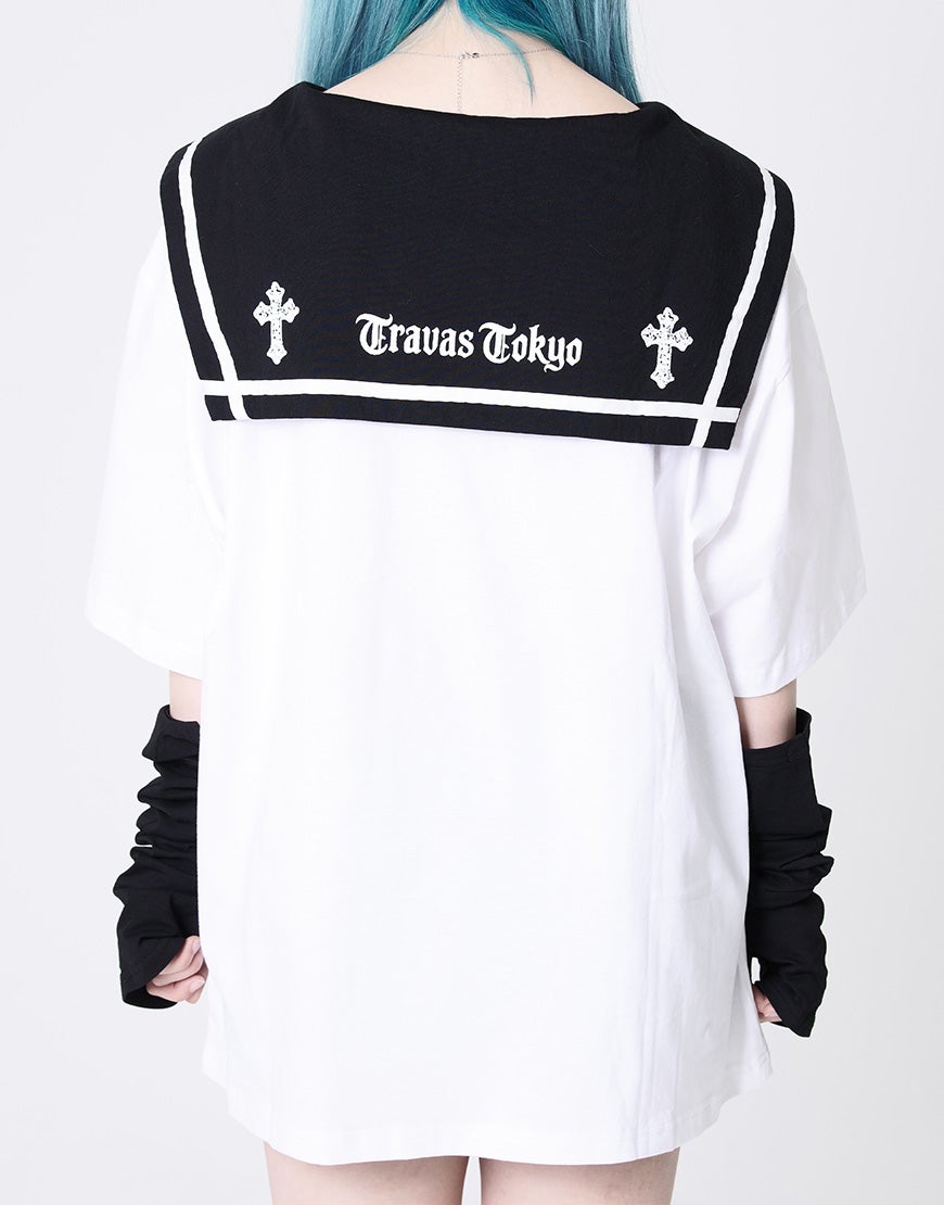 TRAVAS TOKYO【トラバストーキョー】セーラーカラー猫プリントTシャツ