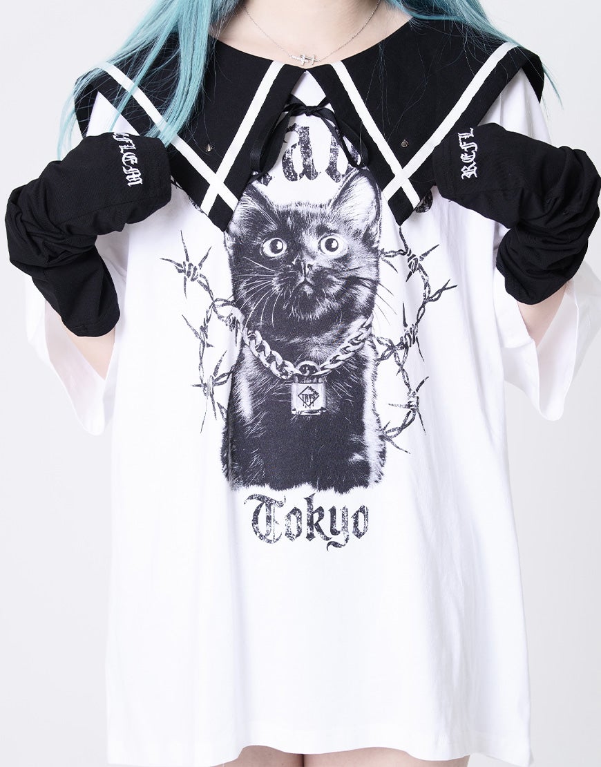 TRAVAS TOKYO【トラバストーキョー】セーラーカラー猫プリントTシャツ