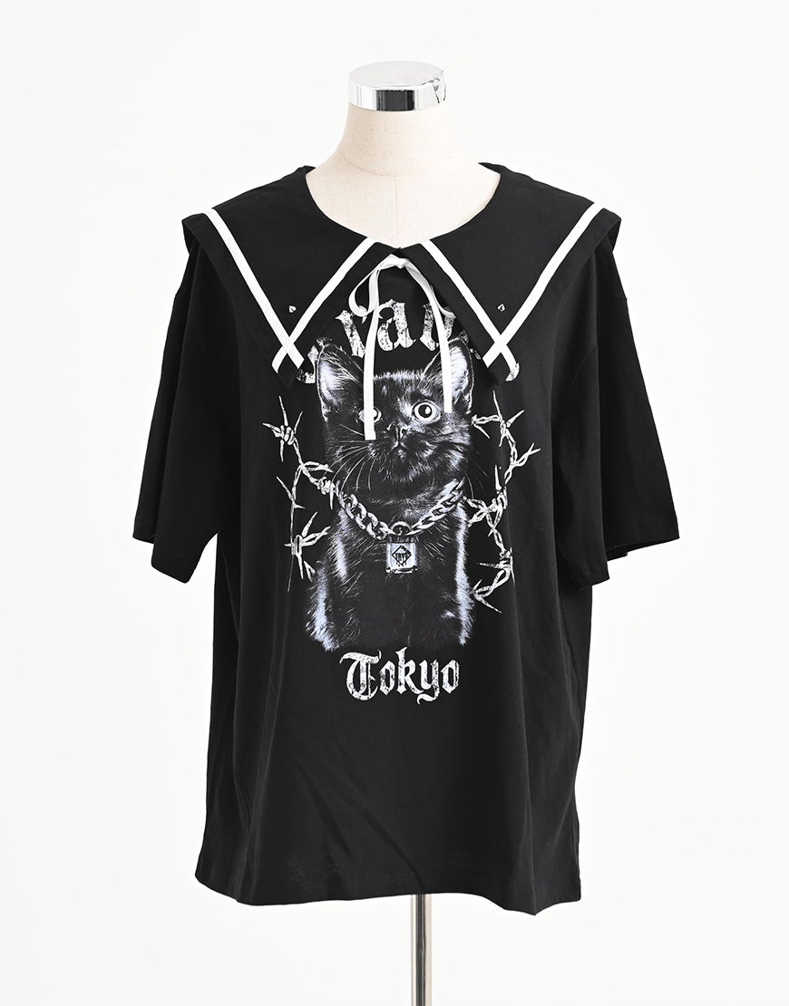 TRAVAS TOKYO【トラバストーキョー】セーラーカラー猫プリントTシャツ