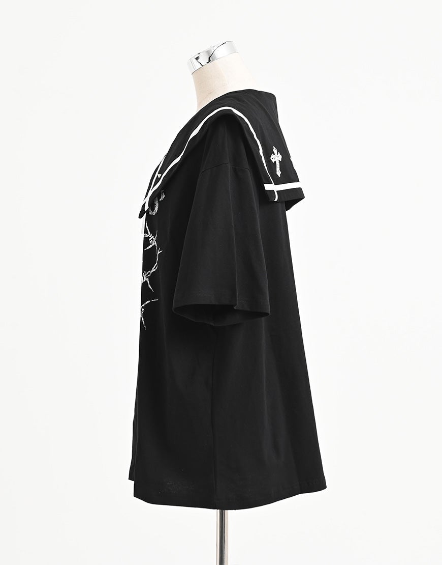 TRAVAS TOKYO【トラバストーキョー】セーラーカラー猫プリントTシャツ
