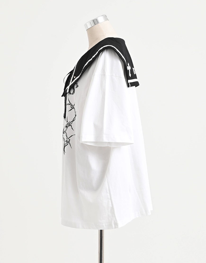 TRAVAS TOKYO【トラバストーキョー】セーラーカラー猫プリントTシャツ