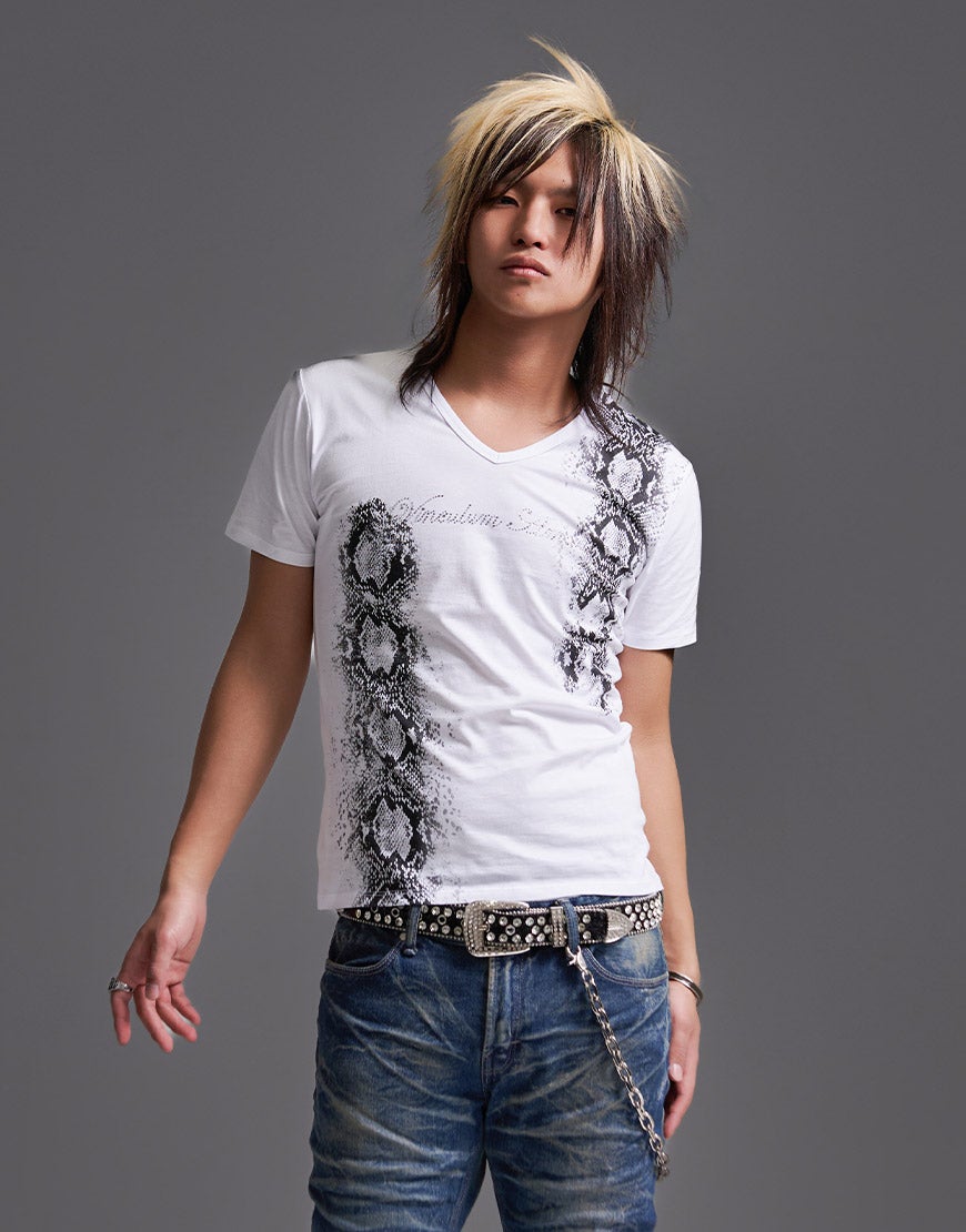 FUGA【フーガ】パイソンVネック半袖Tシャツ/全2色